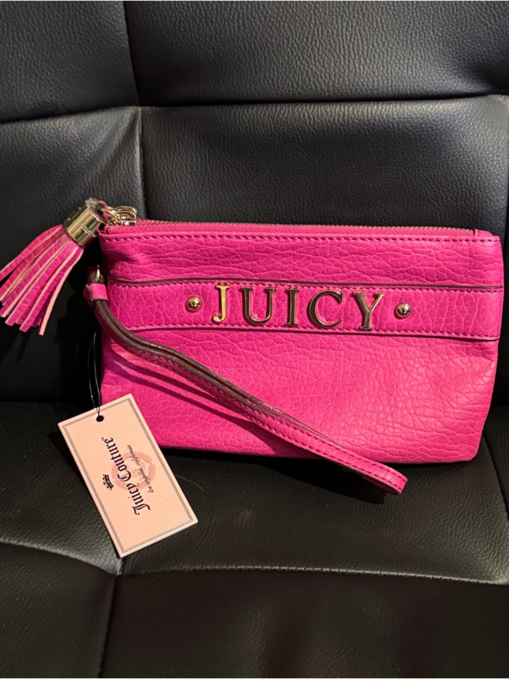 Juicy Couture Hot Pink Leather Wristlet Clutch with Tassels New with Tag
